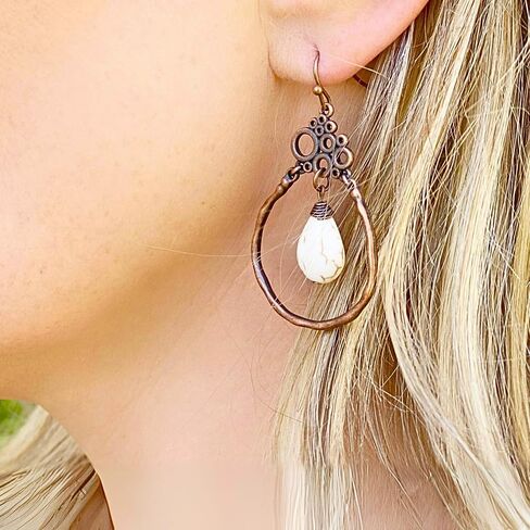 Country Western Mushroom Earrings for Women, Filigree Flower Dangling Silver Turquoise Teardrop Earring Set in Saudi Arabia