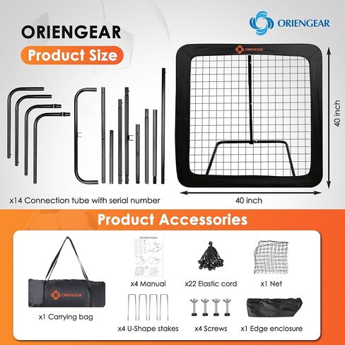 كرة القدم مرتد مع 8 تعديلات زاوية، 99 × 39 بوصة شبكة ارتداد متينة ومتعددة الاستخدامات لكرة القدم للفناء الخلفي والأطفال المراهقين وجميع الأعمار معدات تدريب كرة القدم الطائرة لاكروس in Kuwait