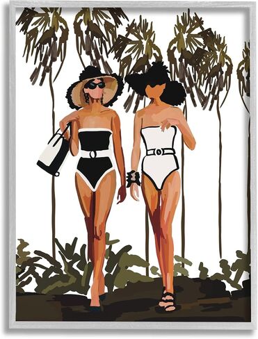 Stupell Industries Beach Babes Strolling Tropical Summer Beach Adventure Framed Wall Art, Design By Amelia Noyes in Saudi Arabia