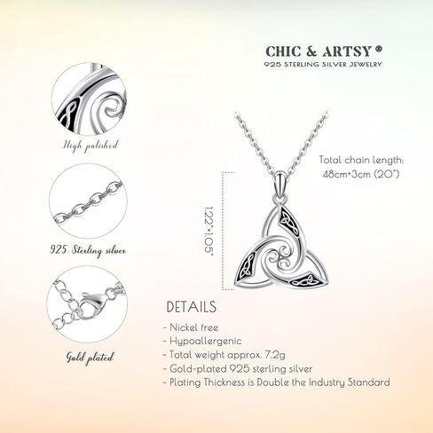 CHIC ARTSY 925 Sterling Silver Irish Trinity Celtic Knot Necklaces Oxidized Good Luck Triskele Celtic Knot Fine Jewelry Goddess Of The Moon Pendants Necklace For Women Grandma, Mom, Aunt, Sister, Niece in Saudi Arabia