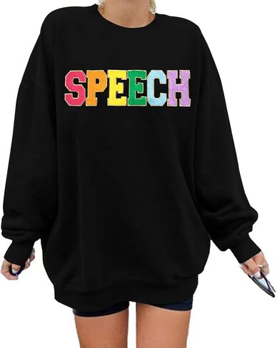 MOUSYA Speech Sweatshirt Women SLP Language Pathologist Pullover Chenille Letter Patch Shirt Inspirational Top in Saudi Arabia