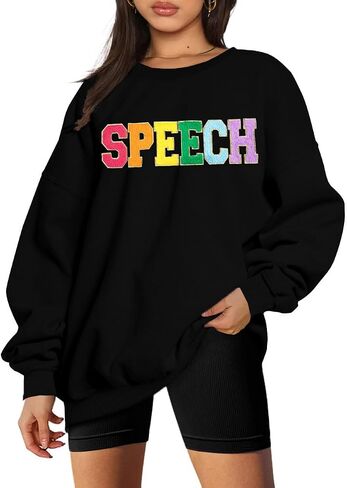 MOUSYA Speech Sweatshirt Women SLP Language Pathologist Pullover Chenille Letter Patch Shirt Inspirational Top in Saudi Arabia
