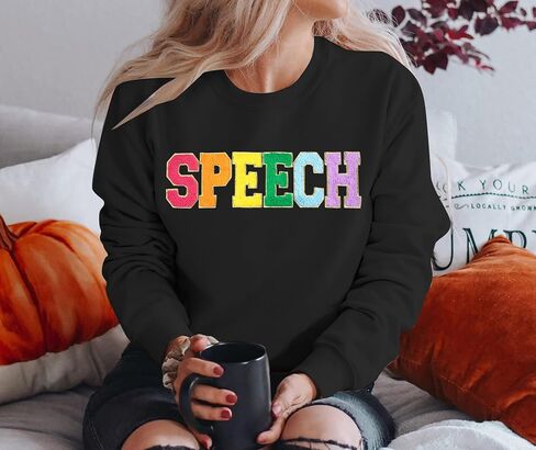 MOUSYA Speech Sweatshirt Women SLP Language Pathologist Pullover Chenille Letter Patch Shirt Inspirational Top in Saudi Arabia