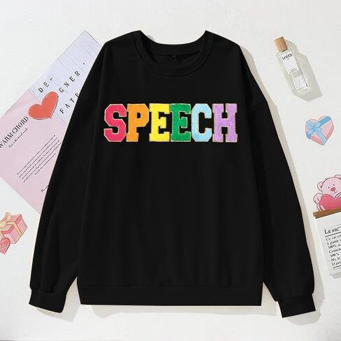 MOUSYA Speech Sweatshirt Women SLP Language Pathologist Pullover Chenille Letter Patch Shirt Inspirational Top in Saudi Arabia