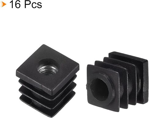 uxcell 4Pcs Plastic Threaded Tube Inserts with M6 Thread, for 0.62"x0.62" OD Square Tube, Adjustable Square Black Plastic Plug Caster Insert Chair End Caps Furniture Leg Plug in Saudi Arabia