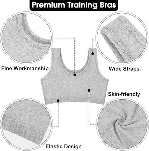 مجموعة من 12 حمالة صدر قطنية للفتيات من بوروكا، حمالة صدر للتدريب كامي للفتيات، حمالة صدر رياضية للفتيات الصغيرات in Kuwait