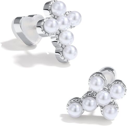 PANSTAR Gold Plated Cross Earrings for Women, 18K Gold Vermeil Hoop Earrings, Dainty Pearl Jewelry Gift Idea, Charm Pendant Earrings for Girl and Ladies in Kuwait