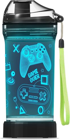 زجاجة مياه للأطفال مع وحدة تحكم ألعاب متوهجة ثلاثية الأبعاد مزودة بإضاءة LED - خالية من تريتان BPA - هدية كوب للسفر للعودة إلى المدرسة والفتاة والطفل ونزهة التخييم - 14 أونصة in Kuwait