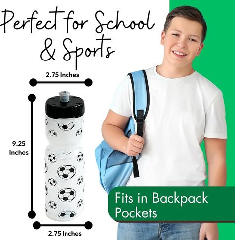 50 Strong Kids Water Bottle | 22 oz. BPA- Free Sports Squeeze Water Bottles with Pull Top Cap |Perfect Water Bottle for School | Reusable & Durable for Boys & Girls | Made in USA (Soccer) in Saudi Arabia