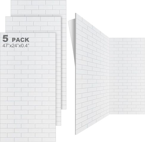 5 Pack Large Acoustic Panels 47 x 24 x 0.4 Inch Self Adhesive Soundproof Wall Panels Decorative Sound Absorbing Panels Brick Pattern for Home Office Acoustical Treatments (White) in Saudi Arabia