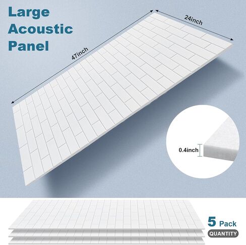5 Pack Large Acoustic Panels 47 x 24 x 0.4 Inch Self Adhesive Soundproof Wall Panels Decorative Sound Absorbing Panels Brick Pattern for Home Office Acoustical Treatments (White) in Saudi Arabia