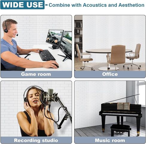 5 Pack Large Acoustic Panels 47 x 24 x 0.4 Inch Self Adhesive Soundproof Wall Panels Decorative Sound Absorbing Panels Brick Pattern for Home Office Acoustical Treatments (White) in Saudi Arabia