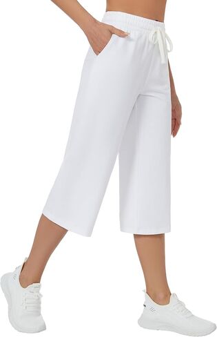 SPECIALMAGIC Women Capri Pants Cotton Yoga Wide Leg Pajama Pants Capris Sweatpants Sports in Saudi Arabia