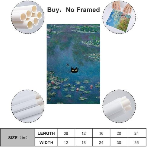 Famous Monet Oil Painting Water Lily Black Cat Funny CatPoster Wall Decoration Gift Art Painting Aesthetic Wall Art Canvas Office Bedroom Decoration Gift 12x18inch(30x45cm) Unframe-style-3 in Saudi Arabia