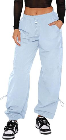 Hoefirm Cargo Pants Women High Waist Adjustable Y2k Baggy Pants Parachute Pants for Women with Pockets Streetwear in Saudi Arabia