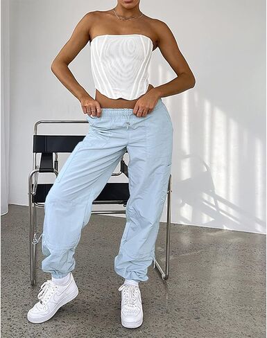 Hoefirm Cargo Pants Women High Waist Adjustable Y2k Baggy Pants Parachute Pants for Women with Pockets Streetwear in Saudi Arabia