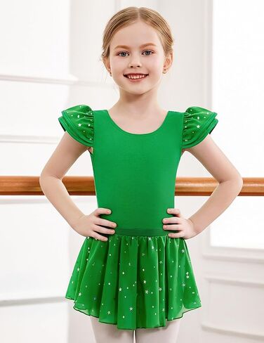 Zaclotre Girls Ballet Leotards with Removable High Low Skirt Toddler Ruffle Sleeve Hollow Back Dance Outfit Combo in Kuwait