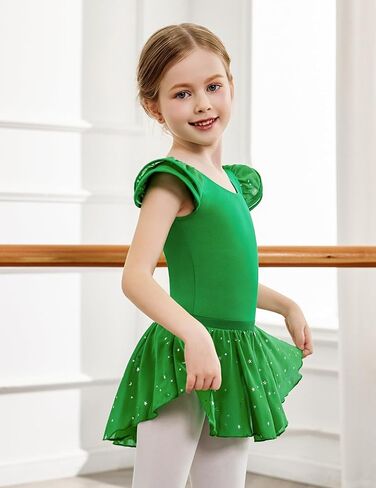 Zaclotre Girls Ballet Leotards with Removable High Low Skirt Toddler Ruffle Sleeve Hollow Back Dance Outfit Combo in Kuwait