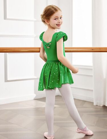 Zaclotre Girls Ballet Leotards with Removable High Low Skirt Toddler Ruffle Sleeve Hollow Back Dance Outfit Combo in Kuwait
