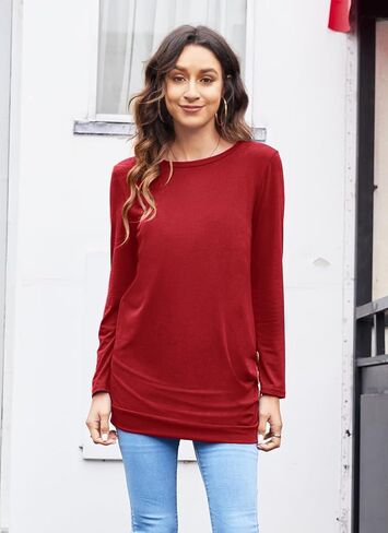 LuckyMore Long Sleeve Shirts for Women Casual Dressy Tunic Tops Fall Tshirts Blouses in Kuwait