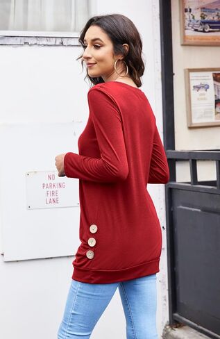 LuckyMore Long Sleeve Shirts for Women Casual Dressy Tunic Tops Fall Tshirts Blouses in Kuwait