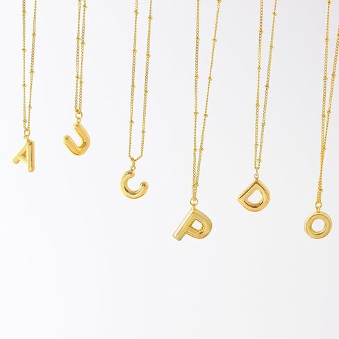 قلادات أولية بالون مطلية بالذهب عيار 14 قيراط للنساء - قلادة بحروف فقاعية أنيقة من الذهب قلادة ساحرة أولية هدية مجوهرات للنساء والفتيات in Kuwait