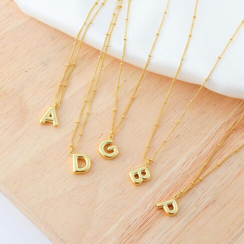 قلادات أولية بالون مطلية بالذهب عيار 14 قيراط للنساء - قلادة بحروف فقاعية أنيقة من الذهب قلادة ساحرة أولية هدية مجوهرات للنساء والفتيات in Kuwait