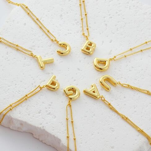 قلادات أولية بالون مطلية بالذهب عيار 14 قيراط للنساء - قلادة بحروف فقاعية أنيقة من الذهب قلادة ساحرة أولية هدية مجوهرات للنساء والفتيات in Kuwait