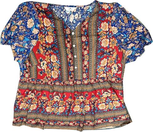 Agnes Orinda Plus Size Boho Tops for Women Floral Print V Neck Short Sleeve Summer Shirts Peplum Loose Blouses in Saudi Arabia