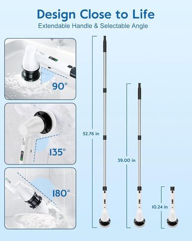 GiveBest Electric Spin Scrubber Brush - Cordless Shower Scrubber with Long Handle for Cleaning Bathroom, Bathtub Power Scrubber with 7 Replacement Head & Dual Speed for Floor, Tub, Tile, Kitchen, Car in Saudi Arabia