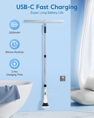 GiveBest Electric Spin Scrubber Brush - Cordless Shower Scrubber with Long Handle for Cleaning Bathroom, Bathtub Power Scrubber with 7 Replacement Head & Dual Speed for Floor, Tub, Tile, Kitchen, Car in Saudi Arabia