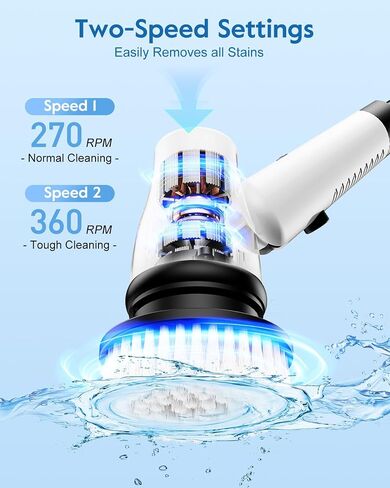 GiveBest Electric Spin Scrubber Brush - Cordless Shower Scrubber with Long Handle for Cleaning Bathroom, Bathtub Power Scrubber with 7 Replacement Head & Dual Speed for Floor, Tub, Tile, Kitchen, Car in Saudi Arabia