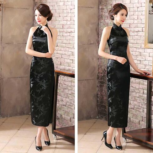 زي تشيباو طويل بفتحة جانبية للسيدات بدون أكمام وياقة شيونغسام ماندرين صيني بدون ظهر in Kuwait