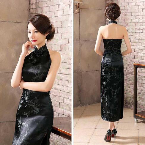 زي تشيباو طويل بفتحة جانبية للسيدات بدون أكمام وياقة شيونغسام ماندرين صيني بدون ظهر in Kuwait