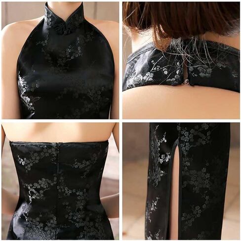 زي تشيباو طويل بفتحة جانبية للسيدات بدون أكمام وياقة شيونغسام ماندرين صيني بدون ظهر in Kuwait