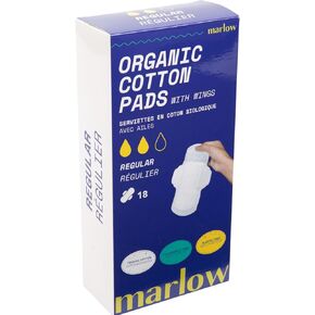 Marlow 100% Organic Cotton Pads - Free from plastic, fragrance, dyes, chlorine-bleaching, Ultra Soft, Leak Proof, Super Absorbent with extra sticky wings, Regular (Day Time), White