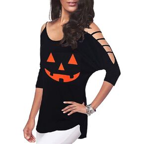 Women's Sexy 3 4 Sleeve Cute Cold Shoulder Christmas Snowflakes Tops