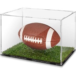 Nuenen Football Display Case with Artificial Grass Pad Football Storage Box Installable Clear Acrylic Box Football Holders for Display Grandstand Football Showcase for Sport Lover Ball Collectibles
