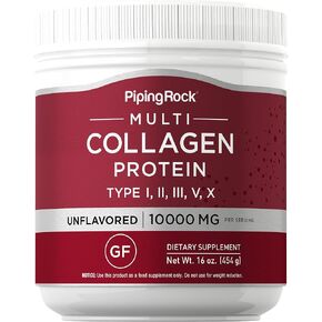 Piping Rock Multi Collagen Protein Powder | 16 oz | 10,000mg Peptides Complex | Type i, ii, iii, v, x | Unflavored & Gluten Free