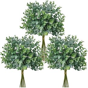 Winlyn 33 Pcs Artificial Eucalyptus Leaves Stems in Grey Green 14.6" Tall Bulk Wedding Bouquet Greenery Rustic Holiday Greens for Vase Mason Jar Bottle Floral Arrangement Christmas Wreath Garland
