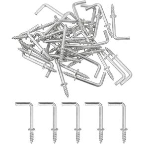 uxcell Right Angle Hooks, 40Pcs 2" L Shaped Screw Hooks Screw in Hooks, 7 Shape Right Angle Metal Screw Hooks for Hanging, Silver