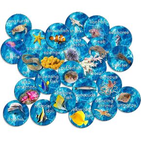 Flagship Carpets Into The Sea Educational Area Rug for Classroom, Home Learning, Playroom Mat, or Kids Room Carpet, Stow-N-Go Set of 24, 16" x 16", Multicolor