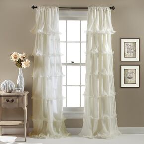 Lush Decor Nerina Curtain Sheer Ruffled Textured Window Panel for Living, Dining Room, Bedroom (Single), 84" x 54", Ivory