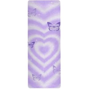 Burbuja Purple Heart Butterfly Y2k Yoga Mat for Home Workout, Eco-friendly Foldable Non-Slip Workout Mat for Floor Fitness Exercise Pilates, 71x26 In