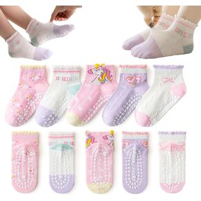 Toddler Socks With Grippers Cotton Warm Socks for Baby Girls,5 Pack Cute Ruffle Socks Newborn Infant 1-8 Years