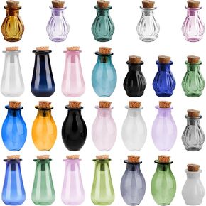 26 Pcs Colored Tiny Spell Jars, Mini Glass Bottles, Three Shapes Cute Wishing Bottles with Cork Stoppers, Small Glass Potion Bottles for Party Wedding DIY Decoration