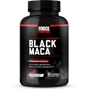 FORCE FACTOR Black Maca Root 1000mg, Vitality Supplement for Men with Black Pepper Extract for Absorption, Natural Maca Negra Extract, 90 Capsules