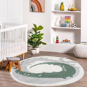 Poowe Cute Animals Kids Room Rug,47.2" Round Washable Area Rugs Rabbit Rug Nursery Rug for Baby Boys Girls Play Mat Floor Carpet Non Slip Soft Rugs for Living Room Bedroom Playroom Classroom