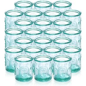 FREDOM Turquoise Blue Vintage Votive Candle Holders Set of 24 Turquoise Glass Votive Candle Holders Bulk Tea Lights Candle Holder for Table Centerpiece