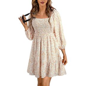Gothden Women Casual Babydoll Dresses V Neck Ruffle Short Sleeve Casual Loose Cute Print Short Dresses Summer Mini Dress in Kuwait